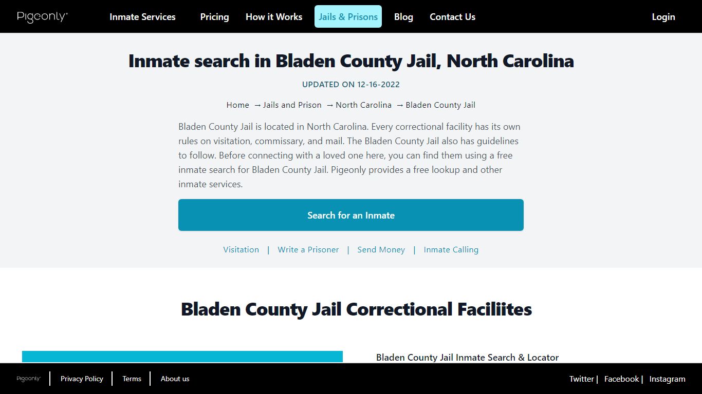 Inmate Search Bladen County Jail, North Carolina | Pigeonly